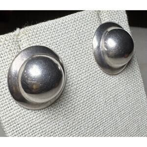 Vintage Sterling Silver Dimensional Dome Disc Earrings Modernist Artisan 925
